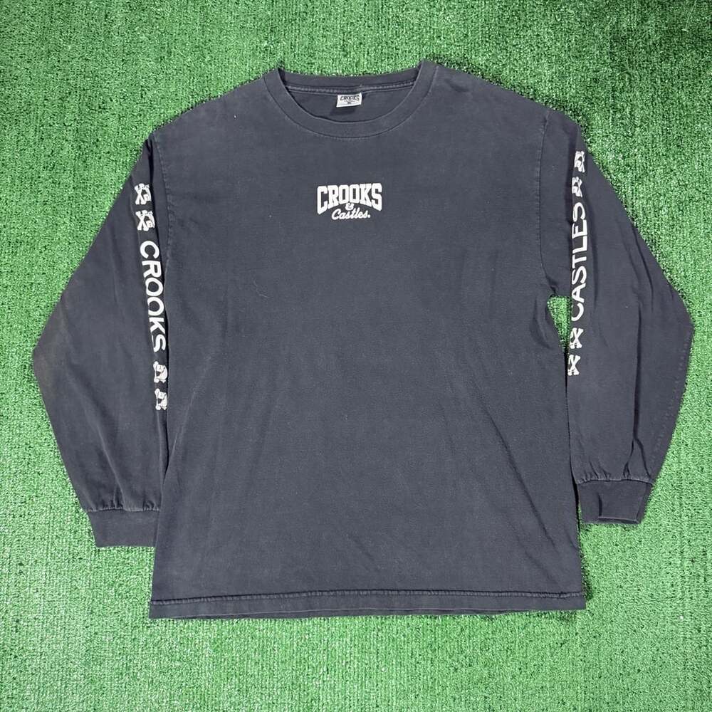 Y2K Crooks & Castles Long Sleeve T-Shirt Size Large Black